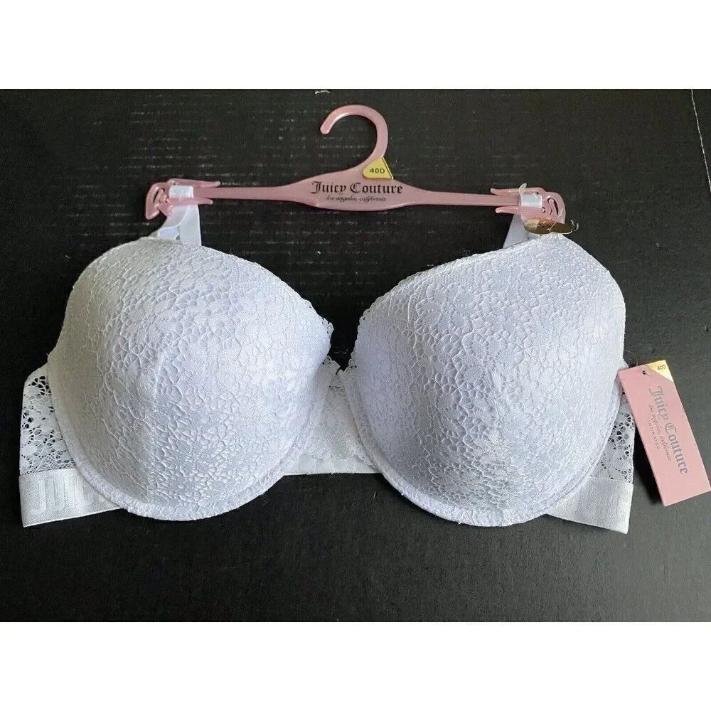 Juicy Couture‎ Sexy Push Up Bra Sz 40D  White Underwire JC6914F Lace NEW